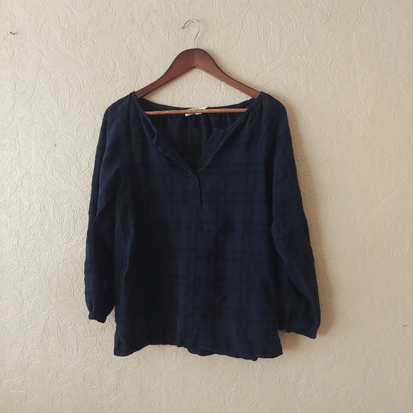 LOFT Tops - LOFT blue popover blouse subtle windowpane print Sz Small